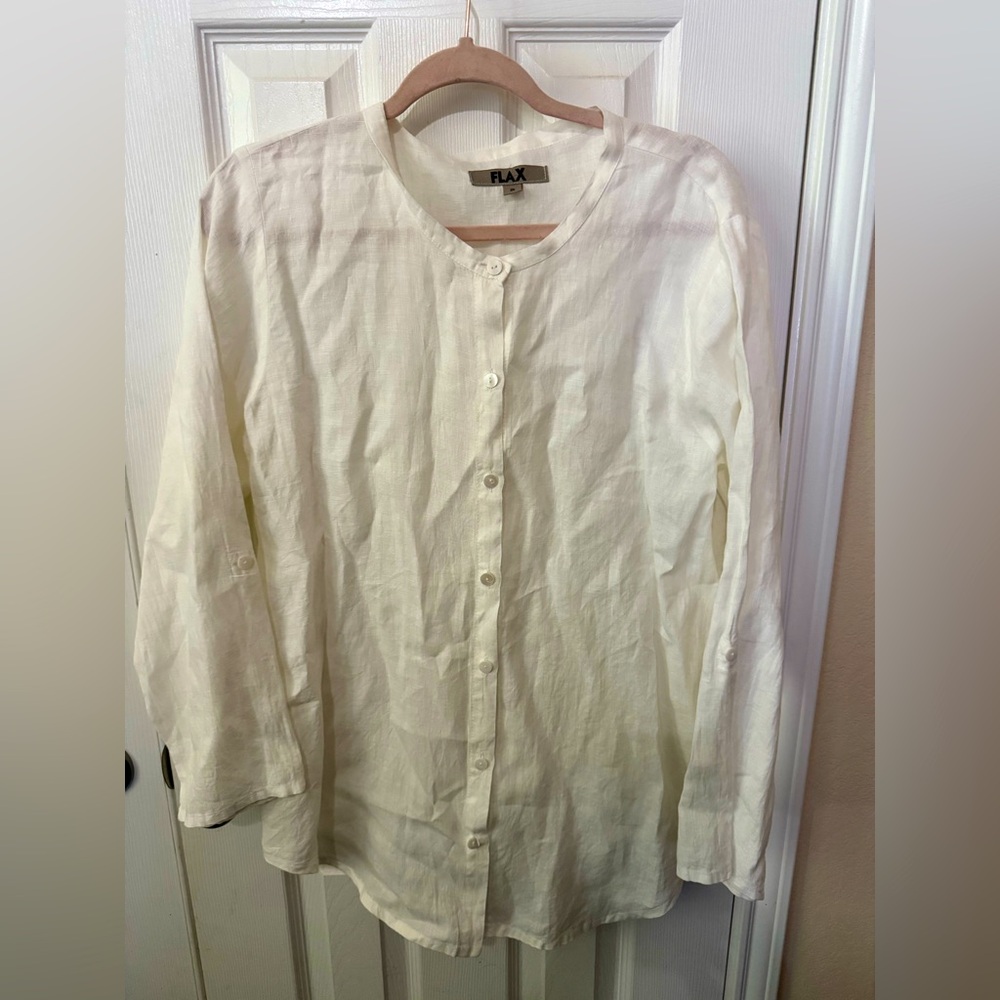 FLAX Linen button down Tunic top S